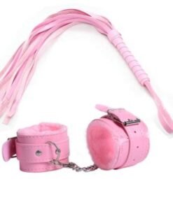 girls-sex-games-leather-whip-flogger-plush-sex-handcuffs-bondage-pink
