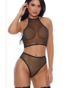 LACK NET SEE THROUGH SHEER MESH LINGERIE SET