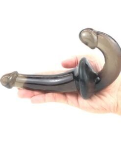 strapless-black-jelly-dildo-double-ended-anal-vagina-lesbian-sex-fun-toy