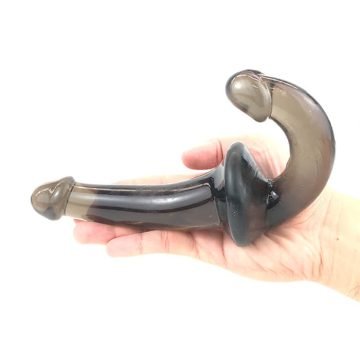 strapless-black-jelly-dildo-double-ended-anal-vagina-lesbian-sex-fun-toy